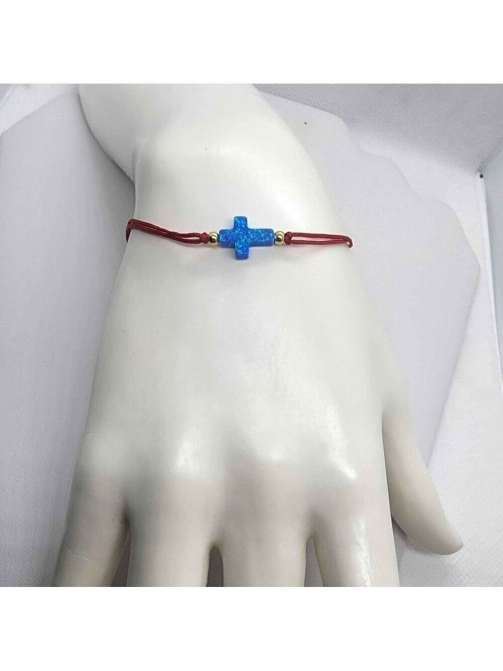 Divine Fire Blue Opal Cross Design on Adjustable Bracelet